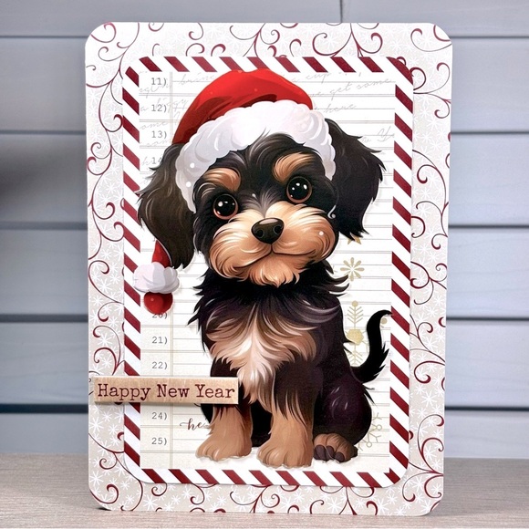 Handmade Christmas New Years Puppy Greeting Card - Picture 1 of 1